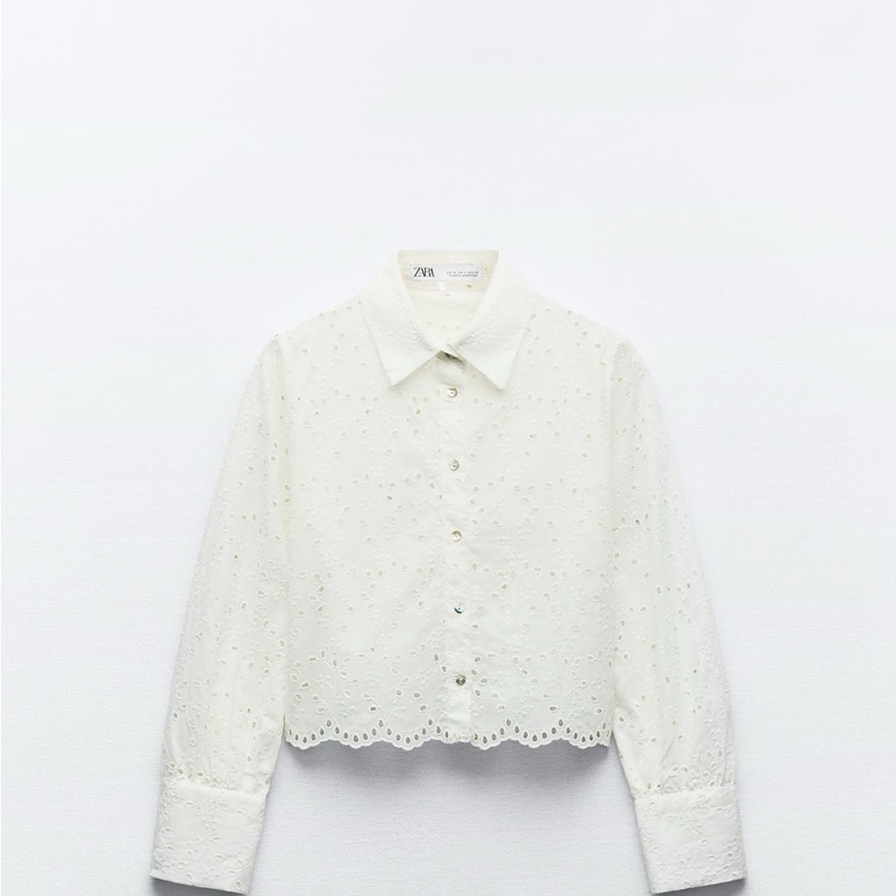 Zara White Eylet Cropped Blouse